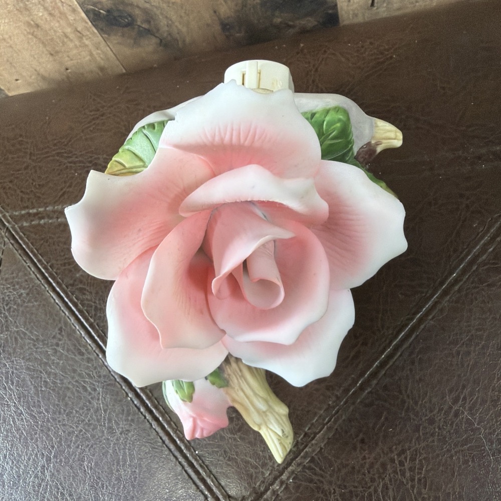 Pink Porcelain Rose Night Light Plug In Floral Ceramic Accent Vintage **Damage** - Picture 8 of 16